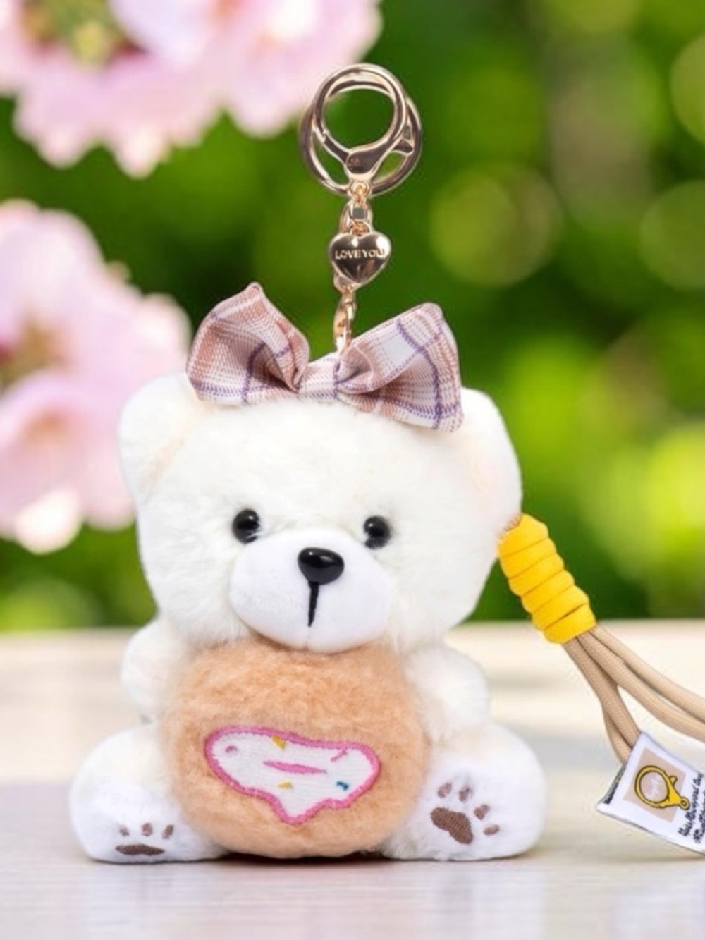 Plush teddy bear bag charm keychain new in box